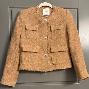 Mango Pocket tactile Tweed Blazer round neckline cotton blend